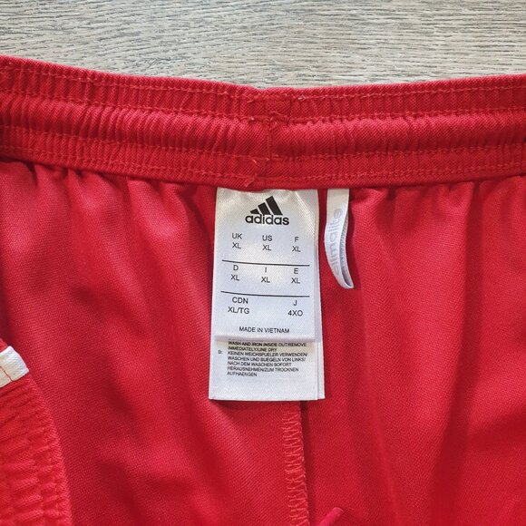 Adidas Red Athletic Shorts XL Men Polyester With White Stripes Elastic Waistband - Picture 3 of 5